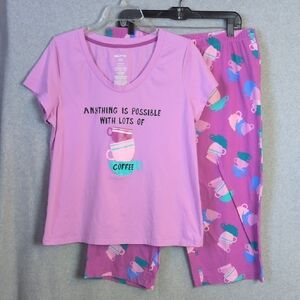 White Stag ANYTHING IS POSSIBLE WITH LOTS OF COFFEE Purple Pajama Set Women's L